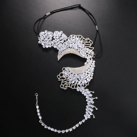 Rhinestone Mask Masquerade Masks Women Halloween Mask Venetian Crystal Face Mask - Picture 5 of 15